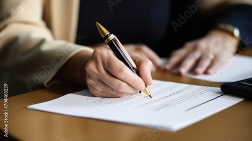 close up of a person signing a document