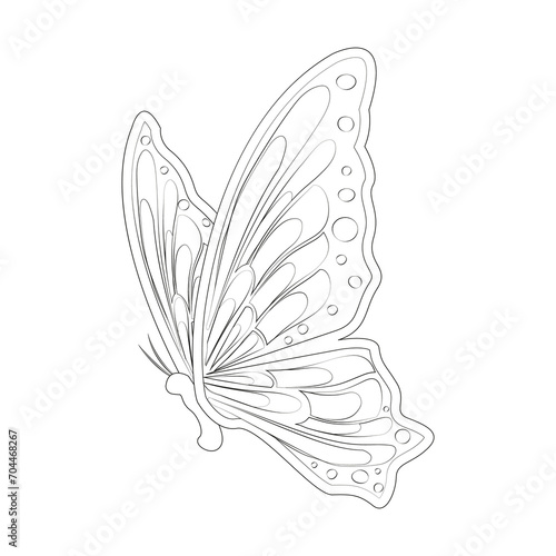 Moth outline. Elegant butterfly with colorful wings and antennae, on a white background. Flying moth. Design of greeting cards, posters, patches, prints on clothes, emblems. Butterfly silhouette. © Oleksandr