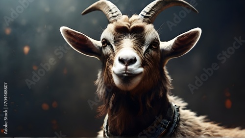 Close-up of an amazing male goat with textured background and huge space for text, background image, generative AI photo