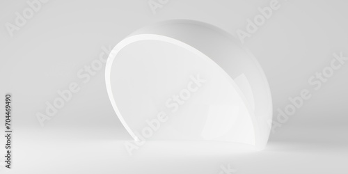Abstract white geometrical hemisphere primitive over white background, modern minimal geometry template with copy space photo