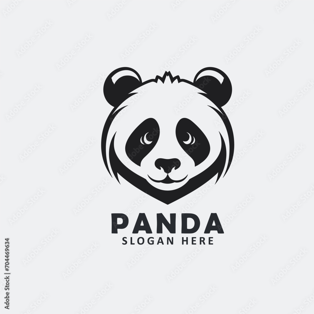Fototapeta premium Black and white angry panda face vector EPS logo design templates. 