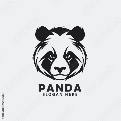 Black and white angry panda face vector EPS logo design templates. 