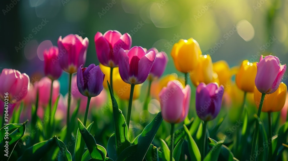 Brightly Colored Tulips created with Generative AI Technology, ai, generative