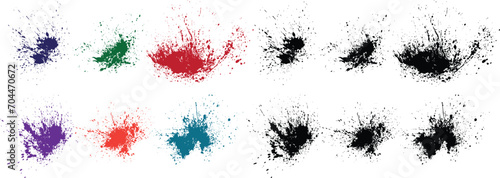 Set of green, red, black, orange, purple, wheat color vampire blood splatter isolated ink vector texture background