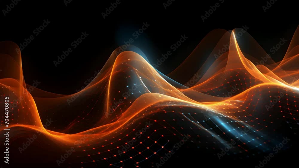 Floating 3d analog digital waves and wave-forms on a black background ...