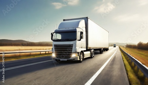 cargo container shipping semi trailer trucks driving on highway road commercial truck transport express delivery transit freight truck logistic cargo transport