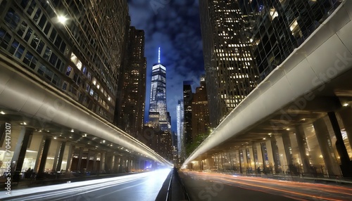 light trails and reflections on night city of newyork