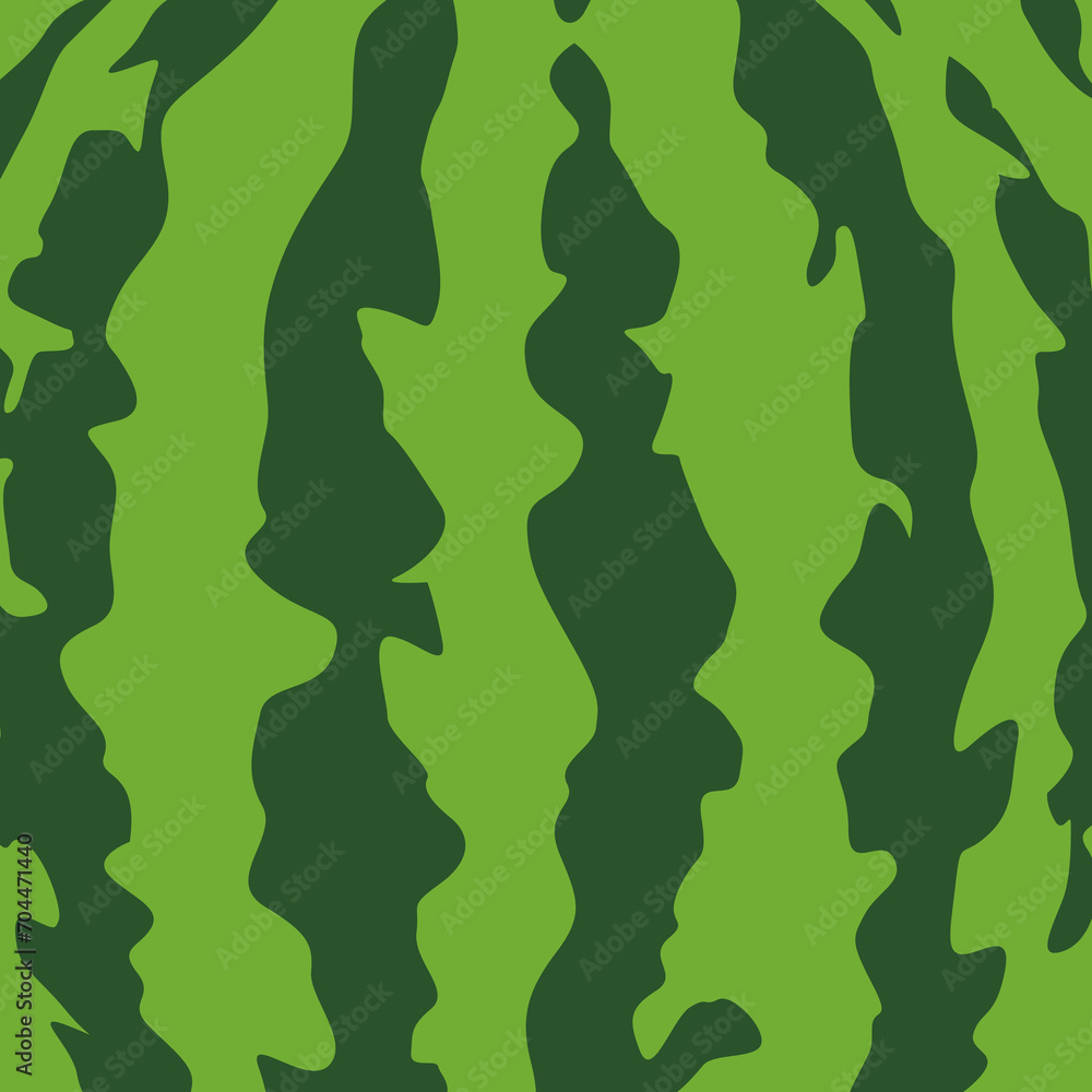 Fototapeta premium Summer juicy green pattern of watermelon skin. Striped texture water melon rind. Cheerful bright ripe print. Design of greeting cards, posters, patches, prints on clothes, emblems. Watermelon pattern.
