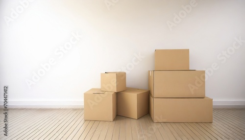 moving cardboard boxes new house background generative ai