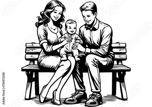 Eine junge Familie aus Mutter, Vater und Kind.