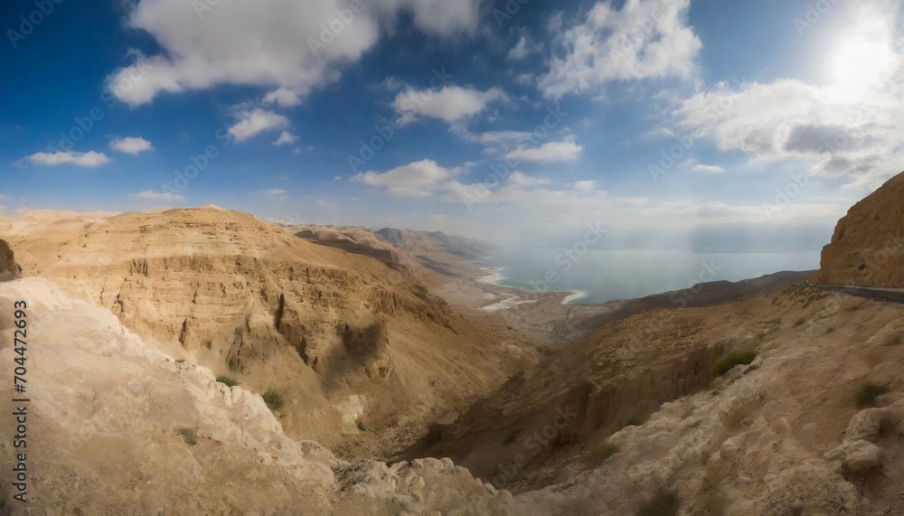 view of desert cliffs at ein gedi and dead sea judean desert israel