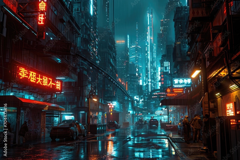 Obraz premium Sprawling Cyberpunk Metropolis A Vast and Thriving Technological Megacity