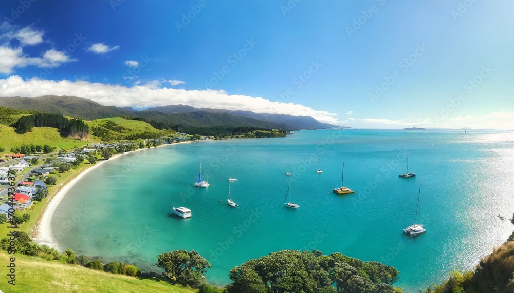 coastline with boats in new zealand
