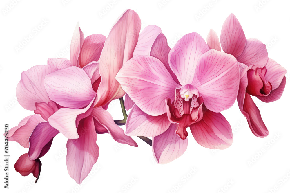 Obraz premium Pink orchid petals watercolor illustration isolated. Postcards and greeting cards design.