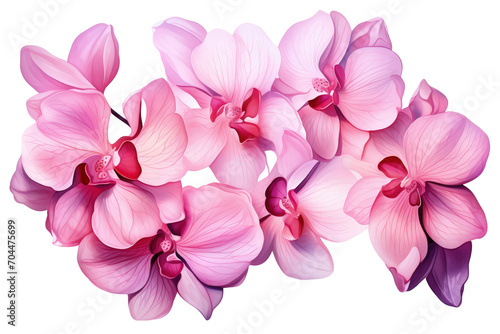 Pink orchid petals watercolor illustration isolated. Postcards and greeting cards design.