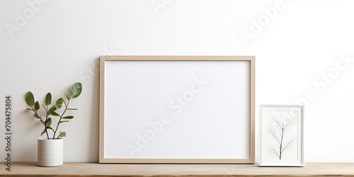Scandinavian-style interior with empty picture frame mockup.