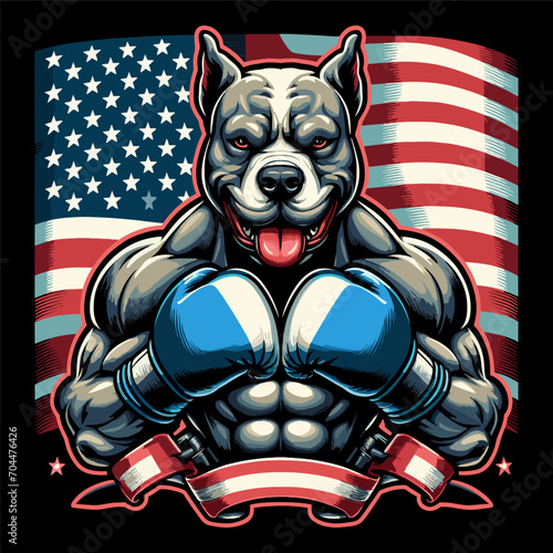 pitbull boxing american mascot illustration design for t-shirt