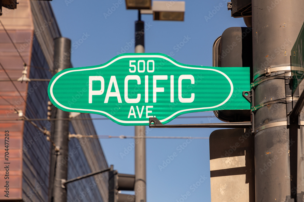 street name sign pacific avenue in Dallas,  USA