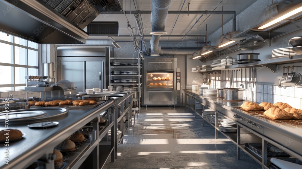 Professional Bakery Kitchen: Stainless Steel Equipment and Industrial Oven Professional Bakery Kitchen: Stainless Steel Equipment and Industrial Oven