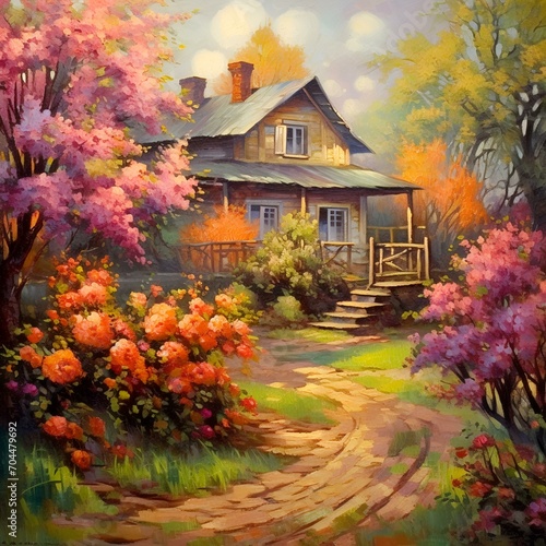 Oil painting on canvas, summer landscape