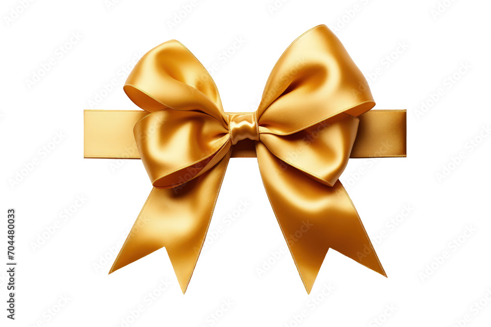 Golden silk ribbon with bow isolated.