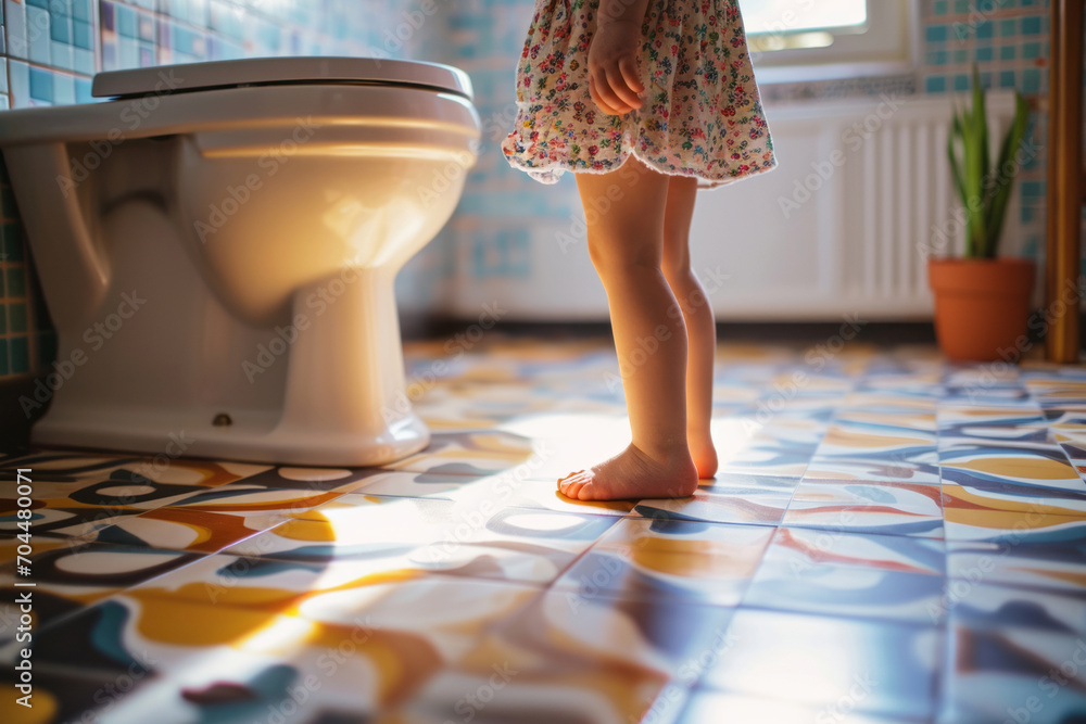 Little Girl s Legs In A Bathroom Training A Toddler To Use A Toilet 