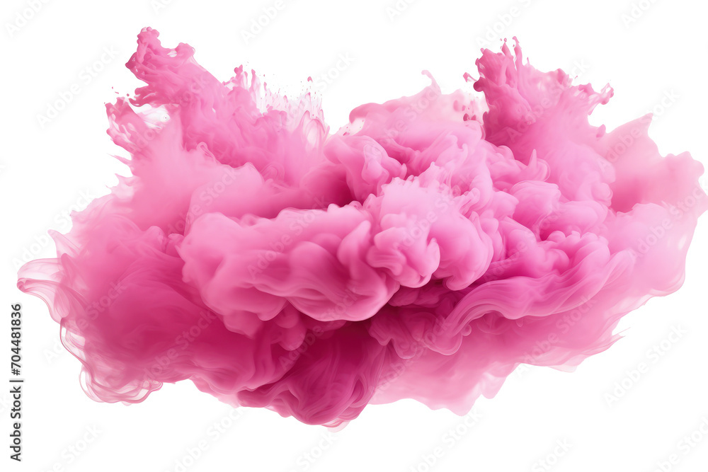 Cloud of abstract pink powder explosion isolated