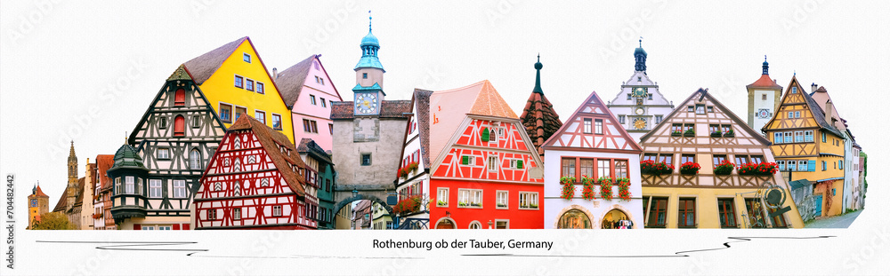 The facades of historical building at Rothenburg ob der Tauber where is the fortified city at Germany.