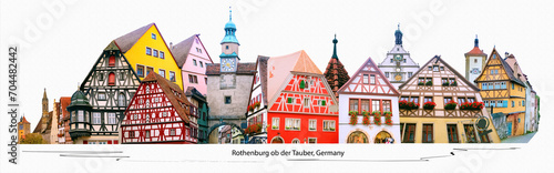 The facades of historical building at Rothenburg ob der Tauber where is the fortified city at Germany.