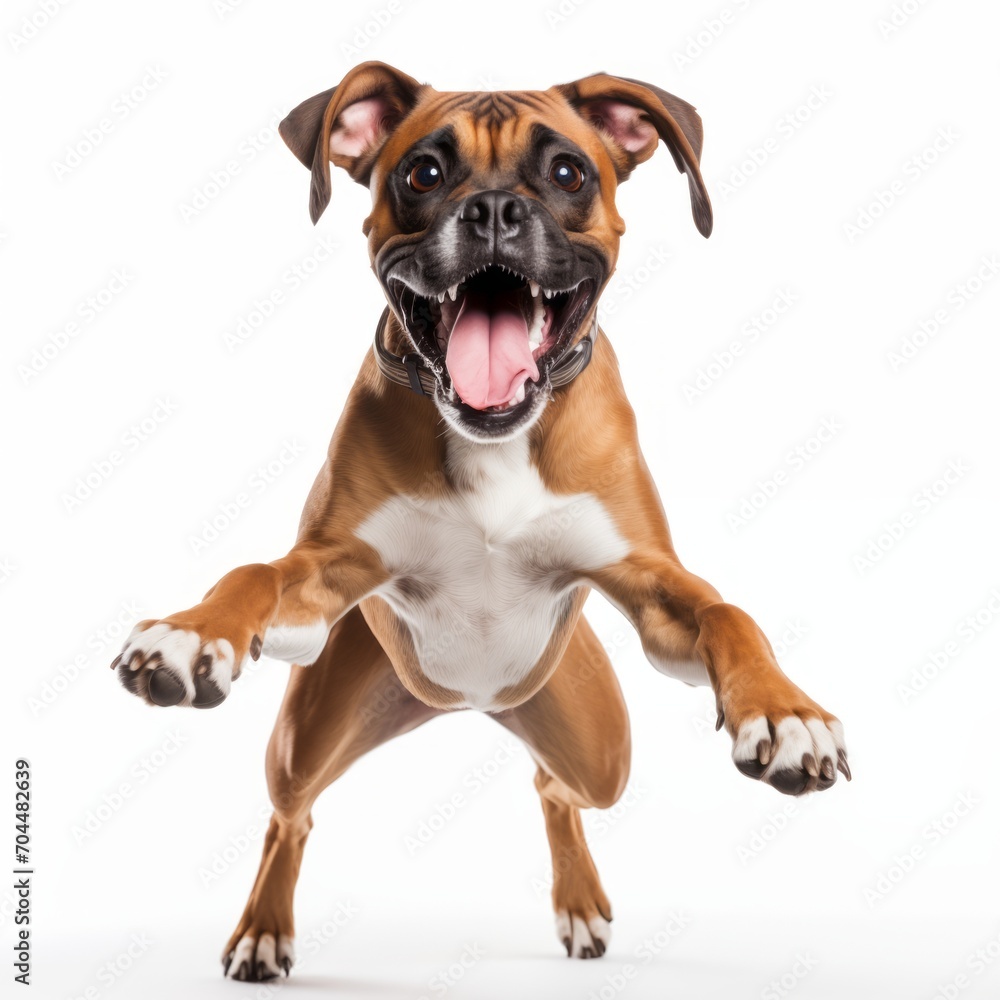 Happy Boxer dog on a white background