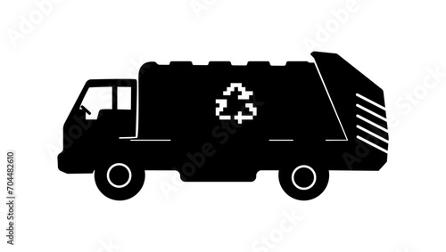 garbage truck, black isolated silhouette
