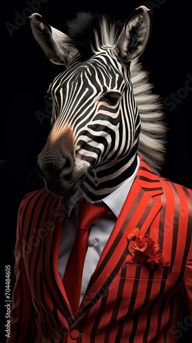 A Stylish Zebra in a Red Suit and Tie