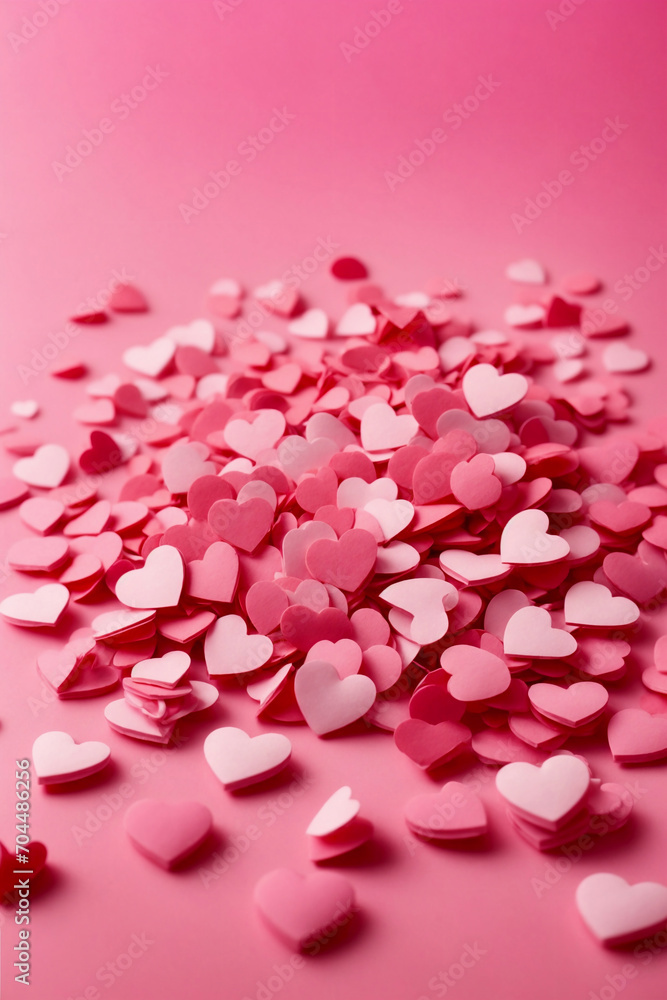Valentine's Day concept a pile of scattered paper hearts with pure gradient pink background Valentine's Day concept a pile of scattered paper hearts with pure gradient pink background