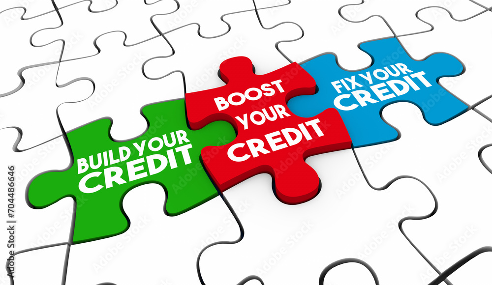 Build Boost Fix Your Credit Score Report Puzzle Pieces Improve Borrow Money Loan Interest Rate 3d Illustration Build Boost Fix Your Credit Score Report Puzzle Pieces Improve Borrow Money Loan Interest Rate 3d Illustration