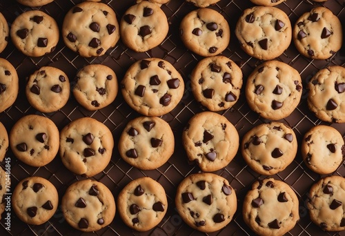 Chocolate chip cookies background Close up top view Homemade pastries