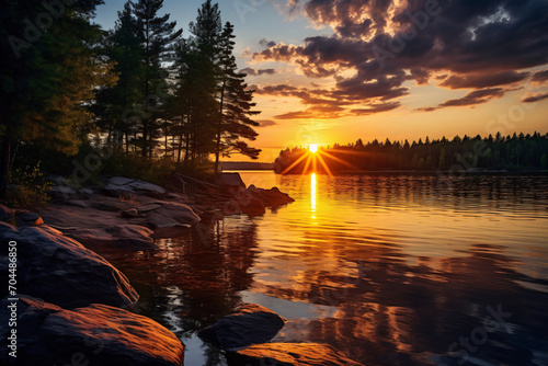 Beautiful summer sunrise over the lakena © UC