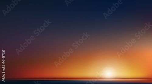 Sunset Sky Background,Evening Sky,Cloud Over Beach in Summer,Vector illustration Panoramic Landscape Twilight Dusk Sky,Banner Nature Sun with Sunrise in Yellow,Orange Sky in Morning Spring