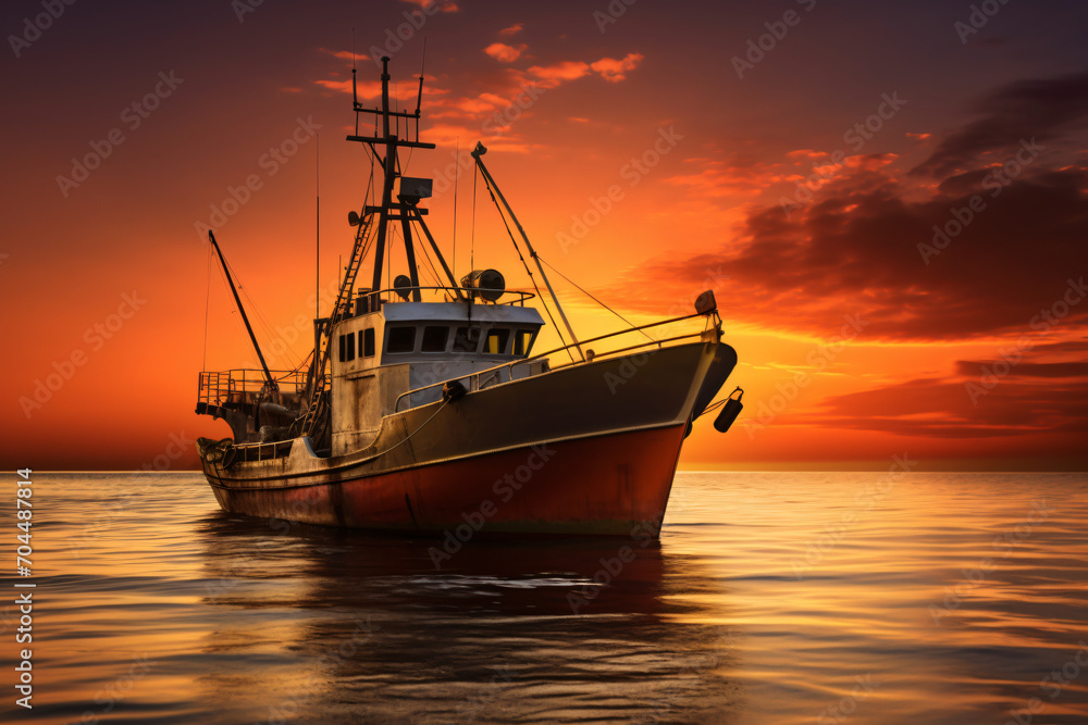 Fishing boat at sunset