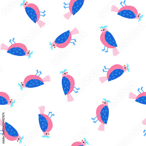 Seamless pattern with birds. Decorative flowers. Pattern with stylized birds. Vector  Flat style.