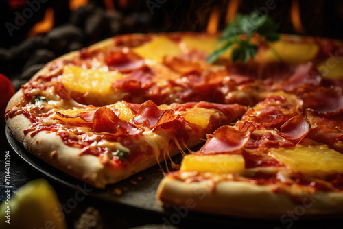 Hawaiian Pizza with Pineapple and Ham Toppings photo