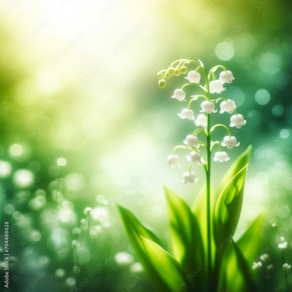 Lily of the valley on blurred green background. Small spring flowers isolated on solid white background. ai generative Lily of the valley on blurred green background. Small spring flowers isolated on solid white background. ai generative