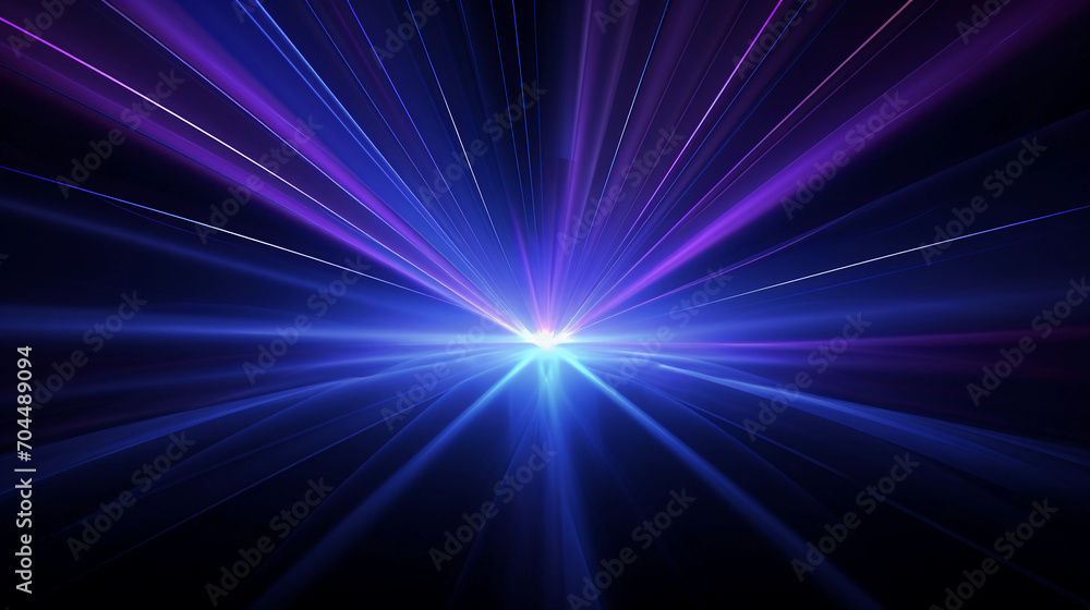 Glowing Blue and purple light rays on a black abstract background 