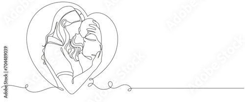 Mother and son line art style vector illustration, mothers day, womens day celebration background