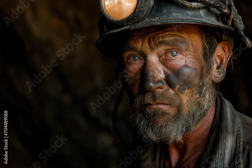 A rugged man with a weathered face and a determined gaze, dons his helmet and prepares for the challenges ahead