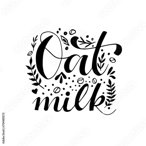 Vegan oat milk label  lettering. Delicious  plant drink text elements.  Plant-based milk oat drink. Vector illustration.  Perfect for  packaging  dairy products. 