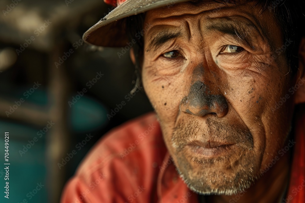 A rugged man with a striking red shirt and distinguished facial hair gazes confidently at the viewer, his hat adding a touch of charm to his portrait A rugged man with a striking red shirt and distinguished facial hair gazes confidently at the viewer, his hat adding a touch of charm to his portrait