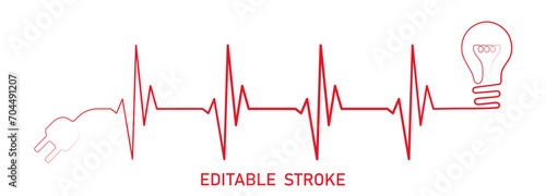 Editable heart rhythm idea illustration with lightbulb, heartbeat line vector design to use in healthcare, business idea, healthy lifestyle, medicine and ekg concept illustration projects. 