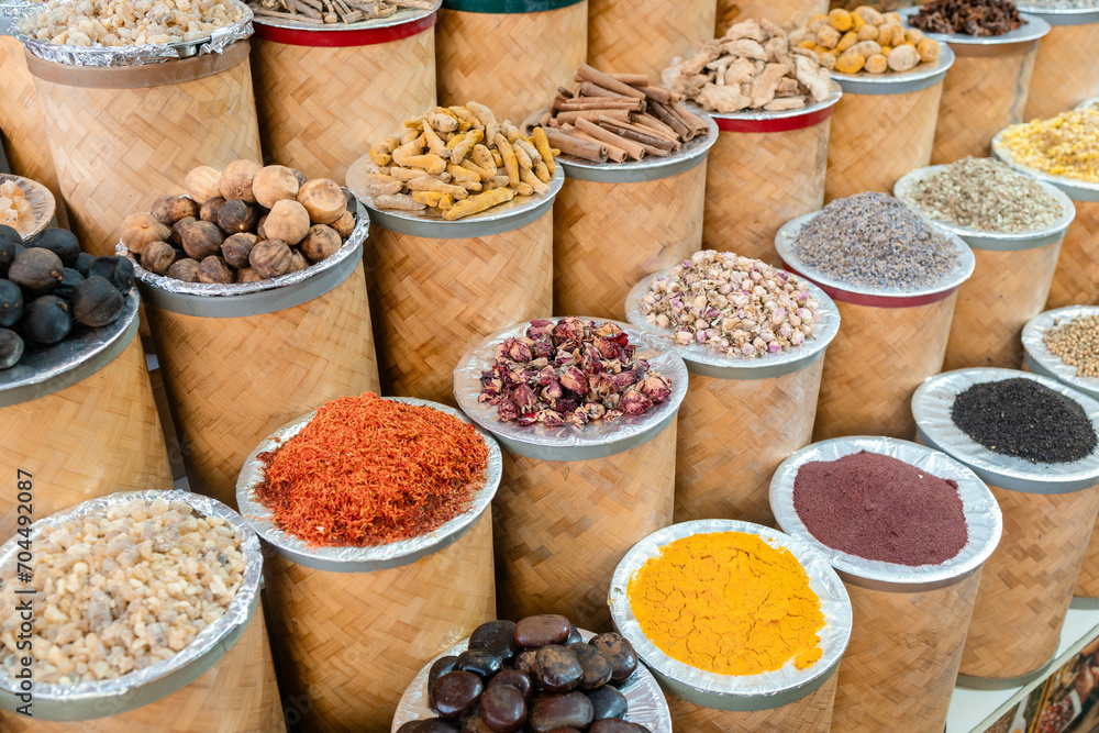 Variety of spices in the Dubai spice market