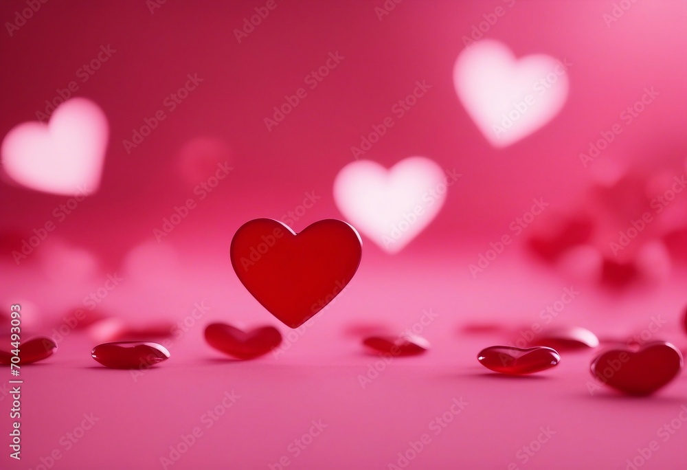 Red hearts on pink background with copy space Valentines day