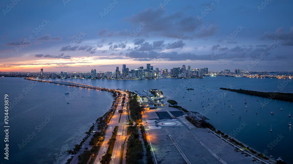 Aerial panoramic view of the city of Miami, Florida, USA. January 3, 2024.